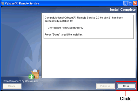 "Install Complete" screen