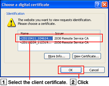 "Choose a digital certificate" screen