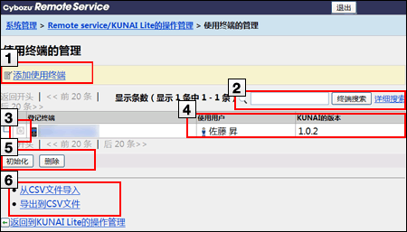 “使用终端的管理”页面